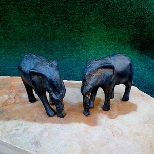 2 Cast Iron Elephant Art Figures Sculpture 3.5in X 3.5in 1lb Ea Decorative